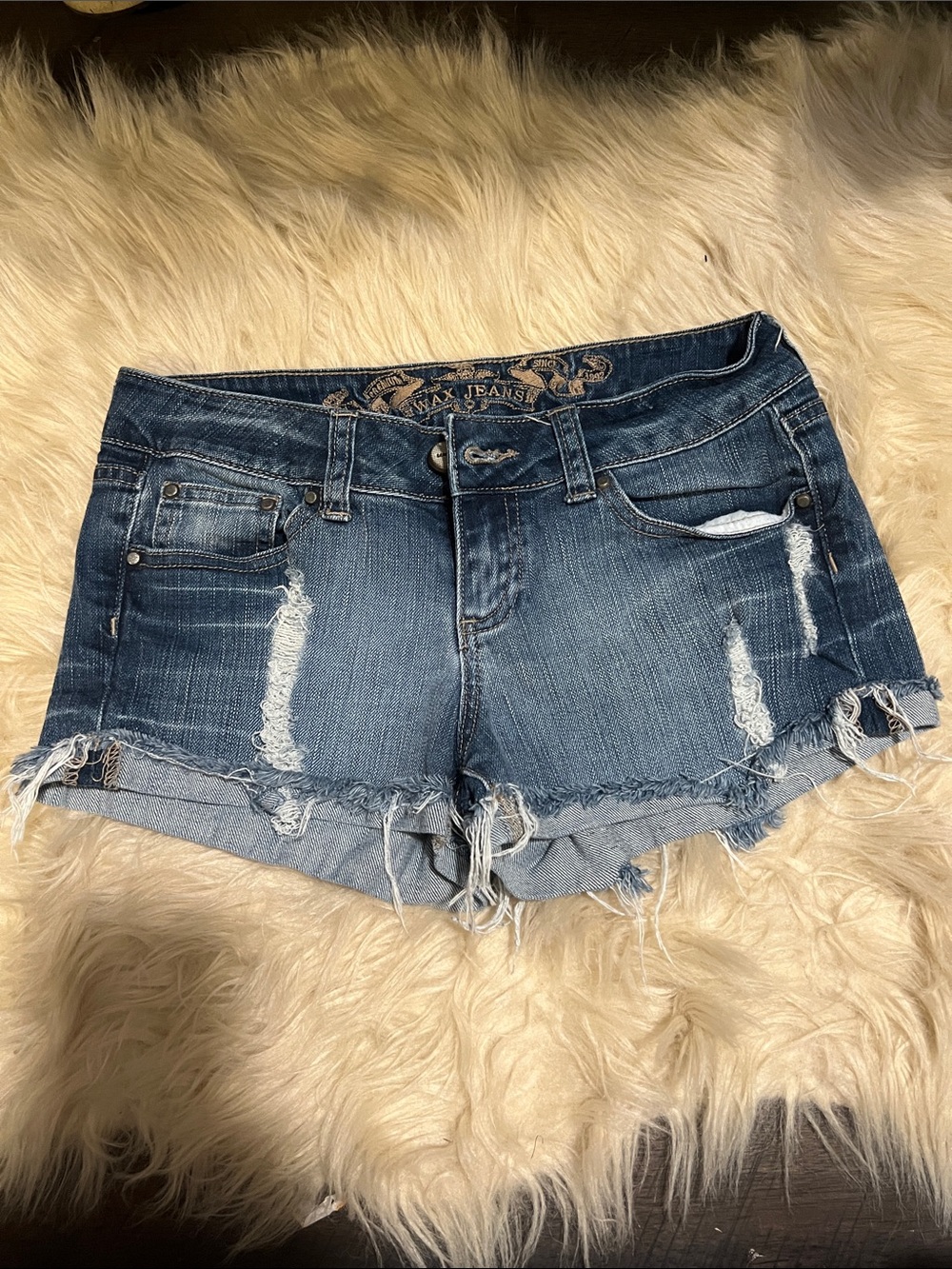 Wax Jean Women's Distressed Denim Shorts in Blue